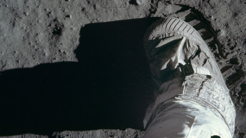 Buzz Aldrins Stiefel auf der Mondoberfläche, Apollo 11-Mission 