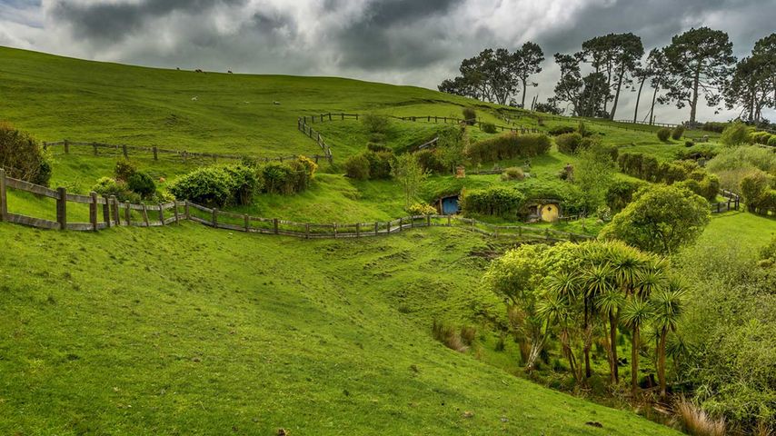 „Hobbingen“ in der Nähe von Matamata, Nordinsel, Neuseeland