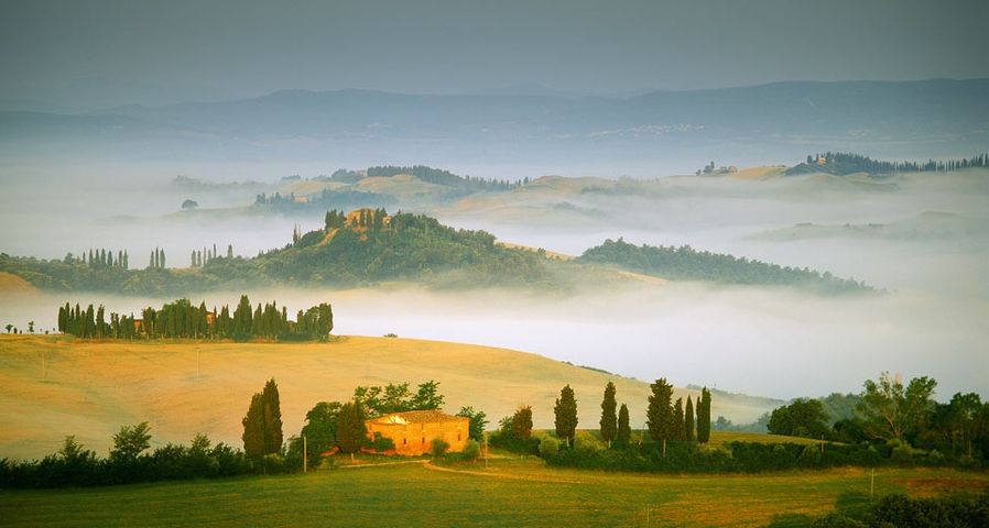 Die sanften Hügel des Orcia-Tals südlich von Siena, Toskana, Italien – Fabio Muzzi/Photolibrary ©