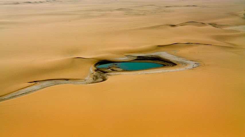 Reste von Regenwasser in der Sahara, östlich der Aïr-Hochgebirges, Niger
