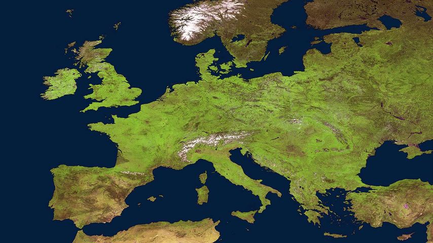 Frühling in Europa. Blick aus dem Weltall auf die Erde
