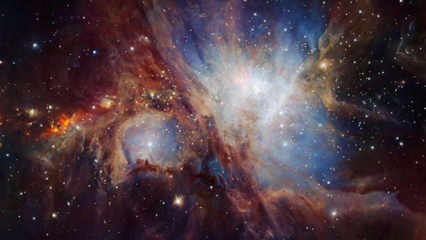 Infrarotfoto des Orionnebels, aufgenommen vom HAWK-I-Teleskop in Chile 