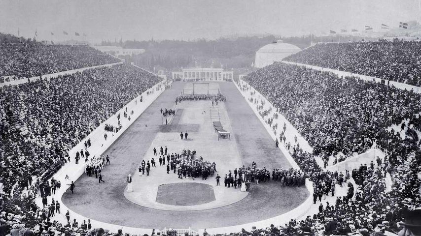 Eröffnungsfeier der Olympischen Spiele 1896 im Panathinaiko-Stadion, Athen, Griechenland 
