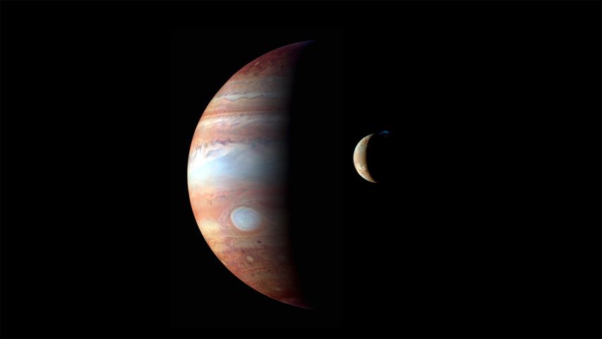 Montage von Bildern des Jupiter und seines Vulkanmondes Io