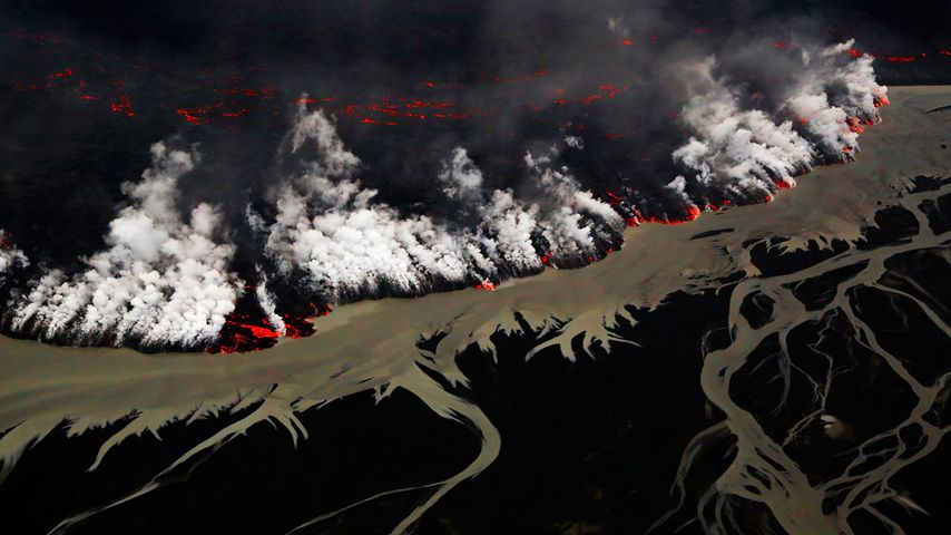 Vulkanische Eruptionen auf dem Lavafeld Holuhraun, Island