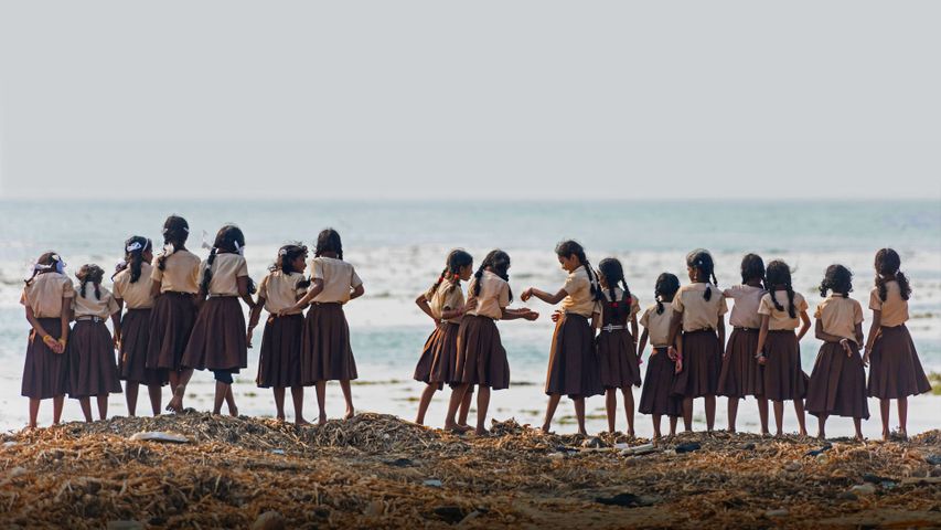 Schülerinnen in Fort Kochi, Kerala, Indien. Anlässlich des Internationalen Mädchentages