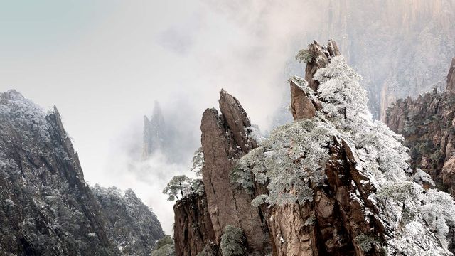 [今日小寒]中国，安徽，晨雾中的黄山 