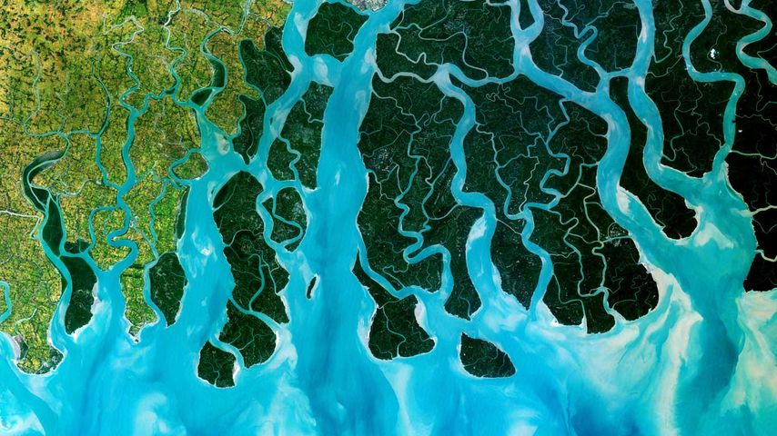 Sattelitenaufnahme des Gangesdeltas in Indien und Bangladesch