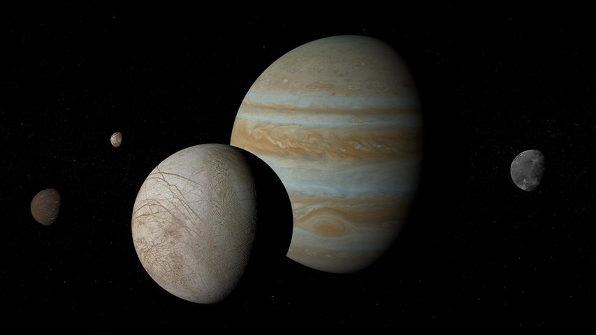 Die Jupitermonde Io, Europa, Ganymed und Kallisto