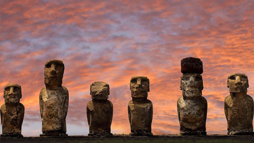 Moai-Statuen in Ahu Tongariki, Nationalpark Rapa Nui, Osterinsel, Chile