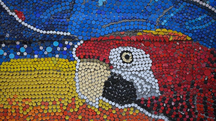 Flaschendeckel-Wandbild von Oscar Olivares in Guatire, Venezuela