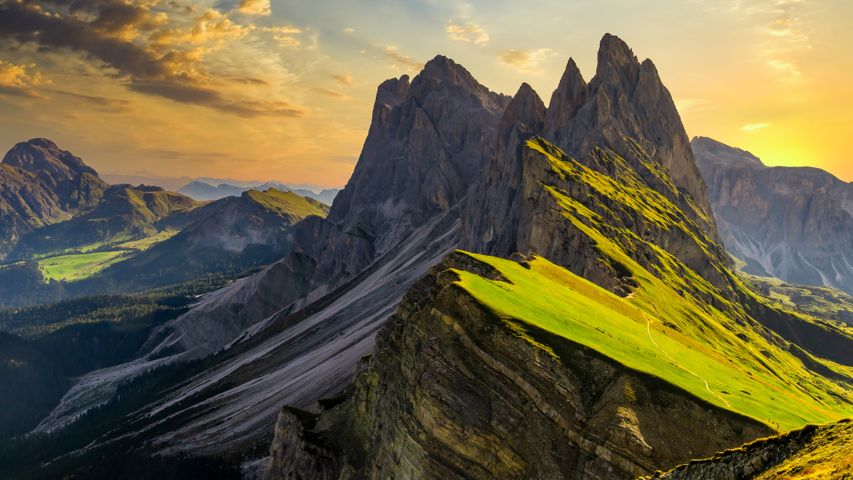 Seceda, ein Gipfel in den Dolomiten, Südtirol, Italien