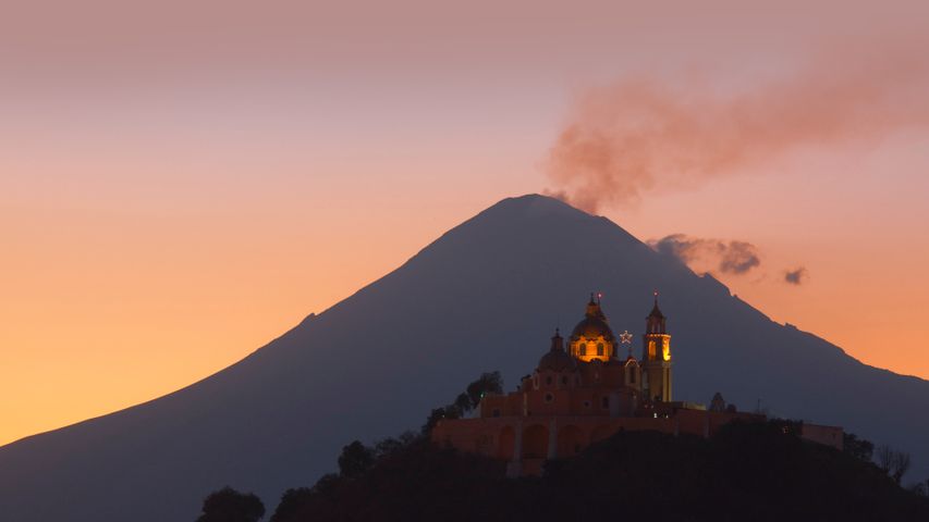 Church of Nuestra Señora de los Remedios and Popocatépetl, Puebla, Mexico